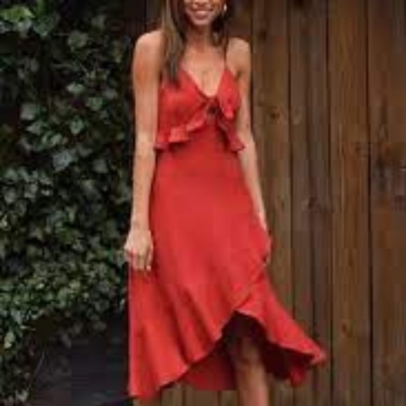 Essue Ruffle Midi Dress Size Small Red/Orange NWOT - Picture 5 of 12
